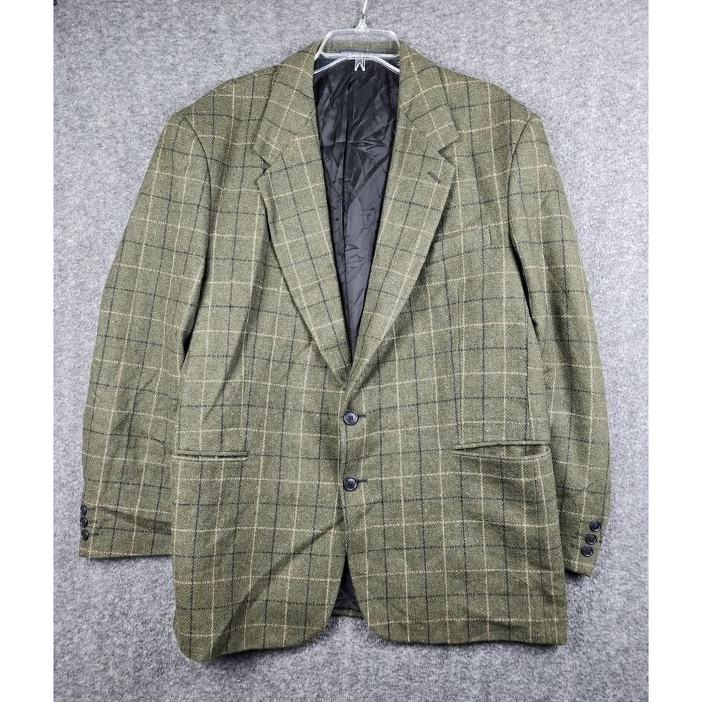 Bridgewater Wool Blazer Mens 44R Olive Green Windowpane Plaid Sport Coat Ukraine